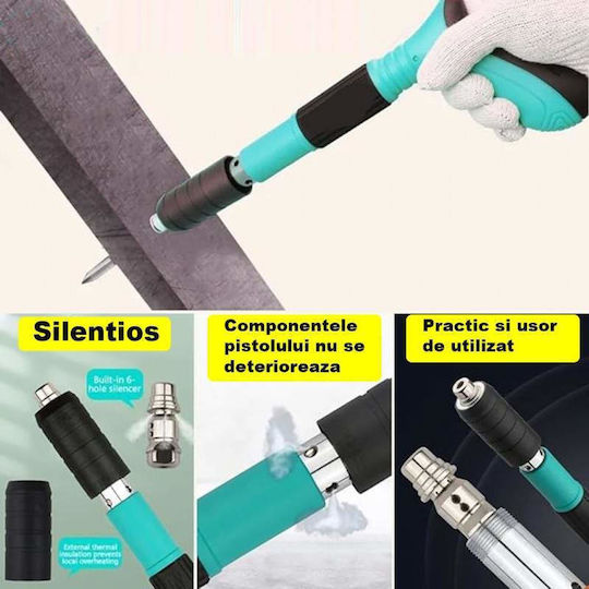 Kit pistol manual Siks pentru perete, nituri de fixare cu lungime de 30 cm, calibru 7,3 cm, accesorii pneumatice, ochelari de protecție, dopuri de urechi incluse, cutie de transport albastră
