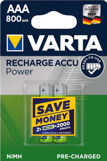 Varta Rechargeable Accu Επαναφορτιζόμενες Μπαταρίες AAA Ni-MH 800mAh 1.2V 2τμχ