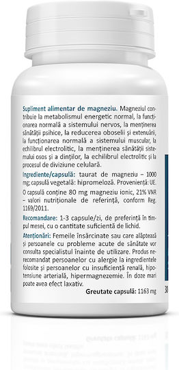 Zenyth Magnesium Taurate 1000mg 30 κάψουλες Energy