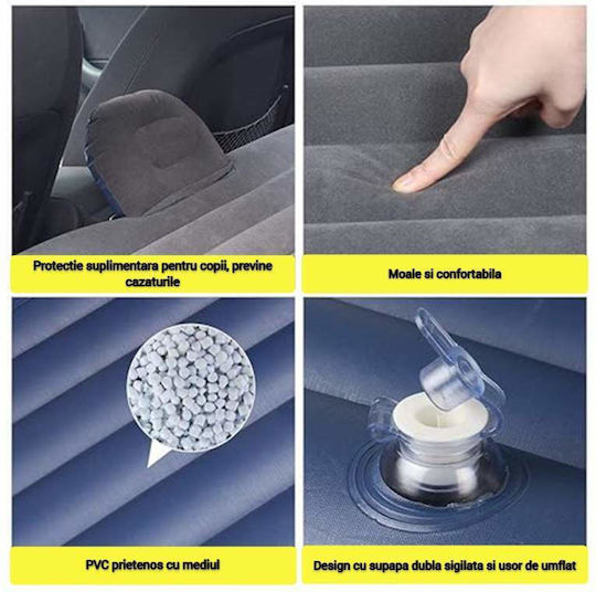 Saltea Gonflabilă pentru Mașină Siks Scaun Spate 2 Perne Incluse Pompă Gri