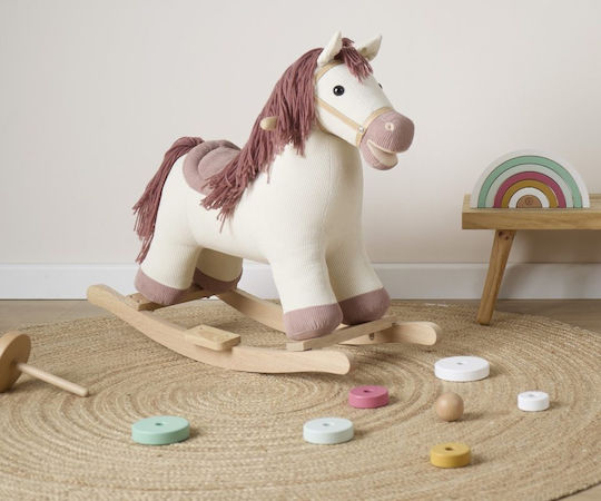 Bieco Fabric Rocking Toy Horse for 12+ months with Max Load Capacity 26kg White