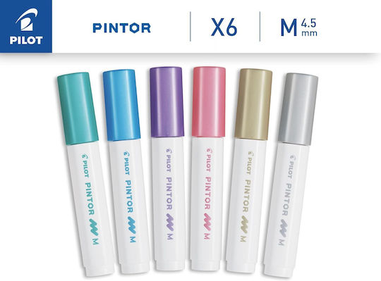 Pilot Pintor Medium Markere Permanente 1.4mm Multicolor 6buc