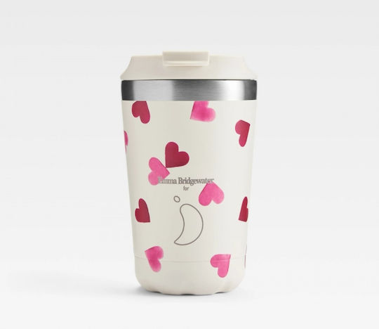 Chilly's Coffee Cup Emma Bridgewater Thermos Glass Stainless Steel / Plastic BPA Free 340ml E.b. Hearts with Straw
