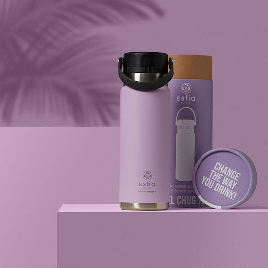 Estia Travel Chug Save the Aegean Recyclable Bottle Thermos Stainless Steel BPA Free 750ml Lavender Purple with Loop