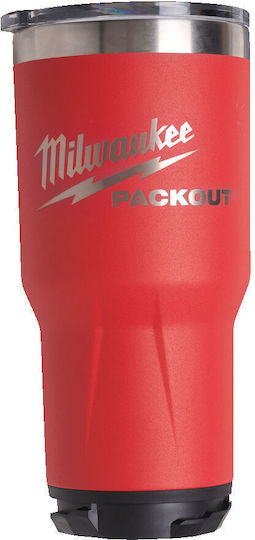 Milwaukee Packout Glass Thermos Stainless Steel 887ml Red with Mouthpiece