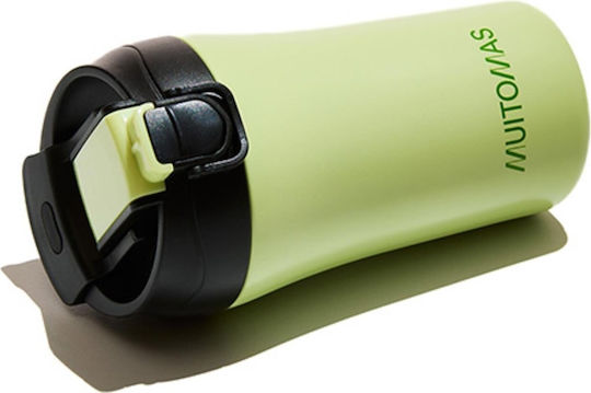 Muitomas Bottle Thermos Plastic / Stainless Steel 350ml Green with Straw
