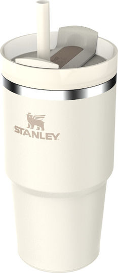 Stanley Quencher H2.0 FlowState Stainless Steel Thermos Glass BPA Free 590ml Cream with Straw