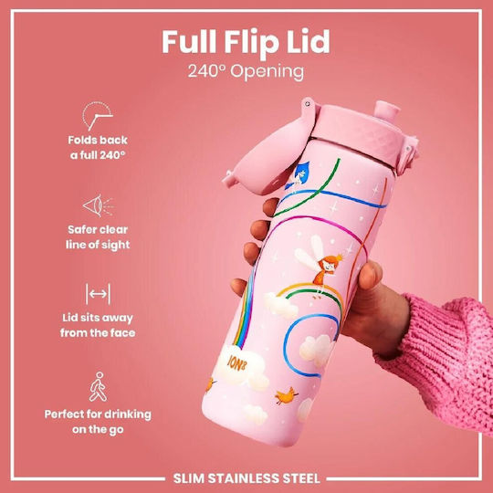 Ion8 Fairy Детска Бутилка За Вода Неръждаема Стомана Non Spill Розова 600ml