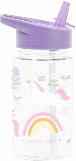 A Little Lovely Company Kids Water Bottle Unicorn Plastic with Straw Tritan 450ml (Various Designs/Colours)