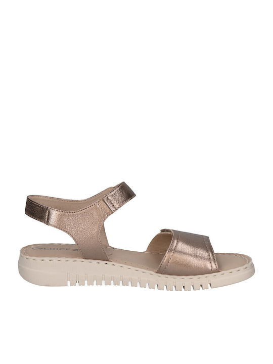 Leather Women's Flat Sandals Anatomic in Gold Color