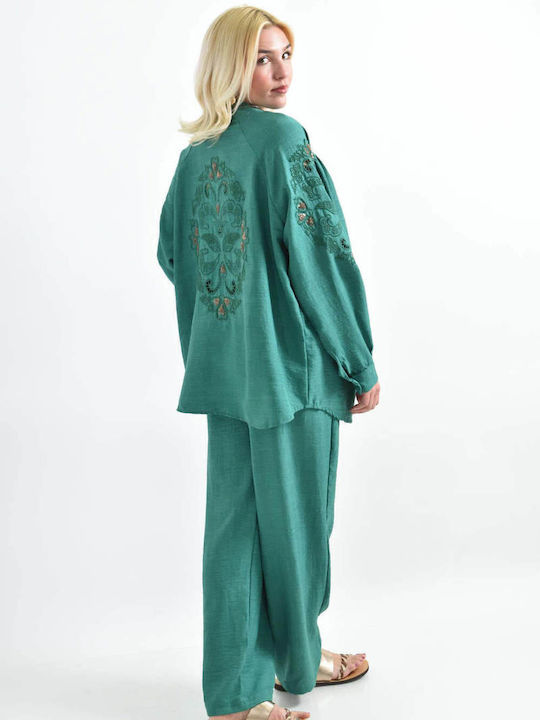 Femei Green Set cu Pantaloni cu elastic cu Croială Dreaptă