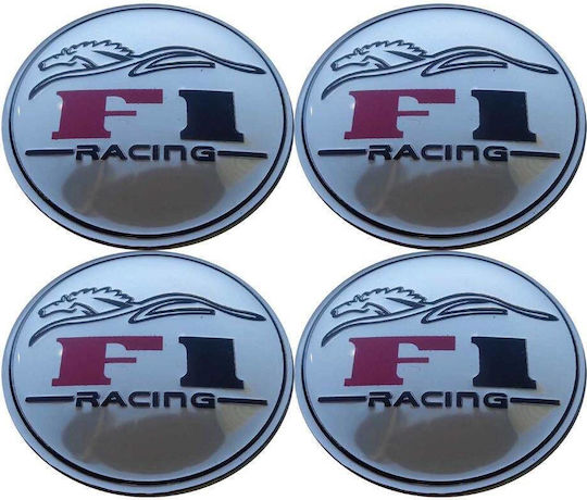 Satz von 4 Radnabenabdeckungen "f1 Chrome" Modell Durchmesser 5cm