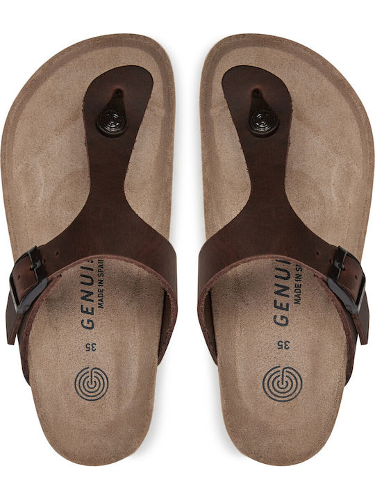 Leather Women's Flat Sandals Brown