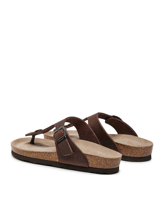 Leather Women's Flat Sandals Brown