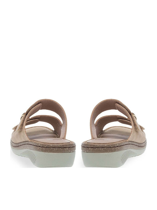 Leather Women's Flat Sandals in Beige Color