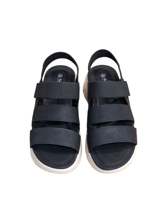 Leather Women's Flat Sandals Anatomic in Black Color
