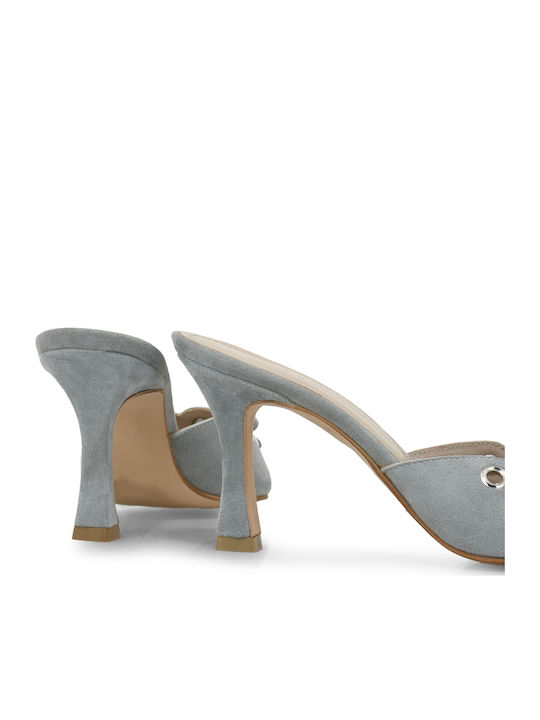 Suede Mules with High Heel in Gray Color