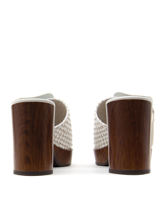 Leather Mules with High Heel in White Color