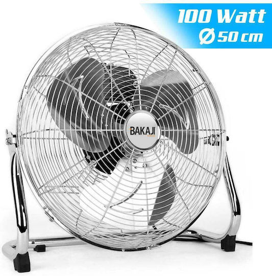Bakaji Ανεμιστήρας Δαπέδου 100W Διαμέτρου 50cm Ασημί