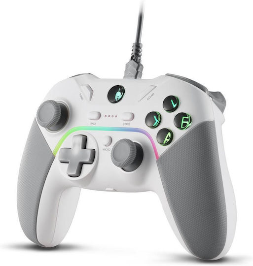 Spartan Gear Pelekys Ενσύρματο Gamepad με Hall Effect Sticks για PC / PS3 Λευκό
