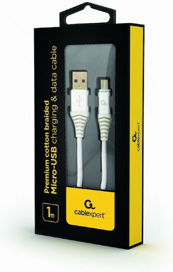 Cablexpert Braided USB 2.0 to micro USB Cable Ασημί 1m (CC-USB2B-AMmBM-1M-BW2)