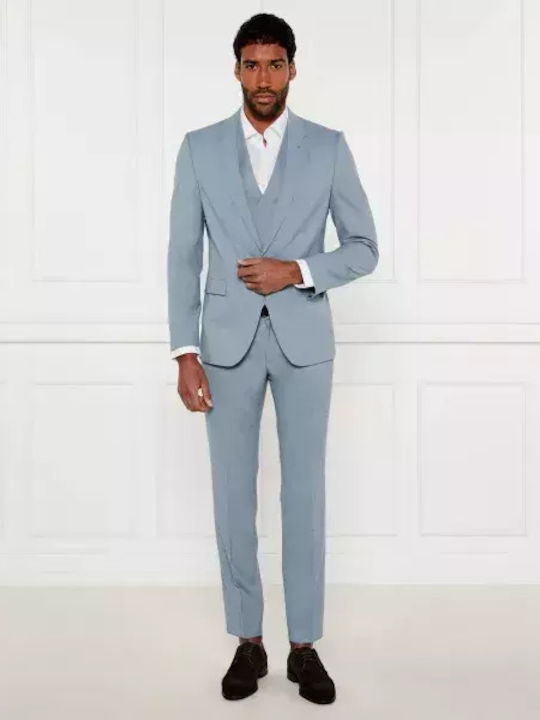 Men's Suit with Vest Slim Fit Sky Blue