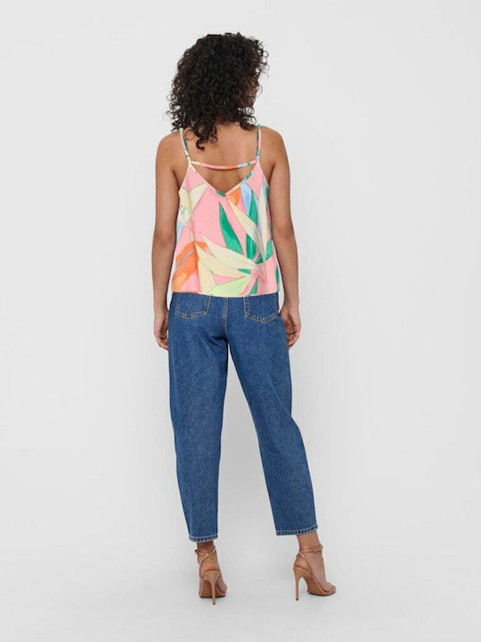 Life Damen Bluse mit Trägern & V-Ausschnitt Blumen Coral Cloud