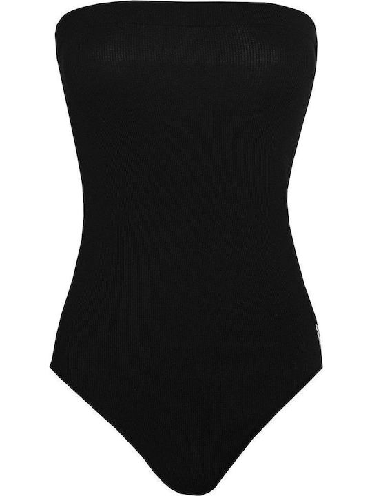 Seamless Strapless Solid Ribbed Bodysuit Black