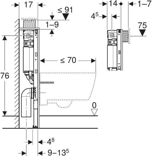 Geberit Omega Descărcător De Toaletă Montat Pe Perete Din Plastic Rectangular Cu Presiune Scăzută Roz