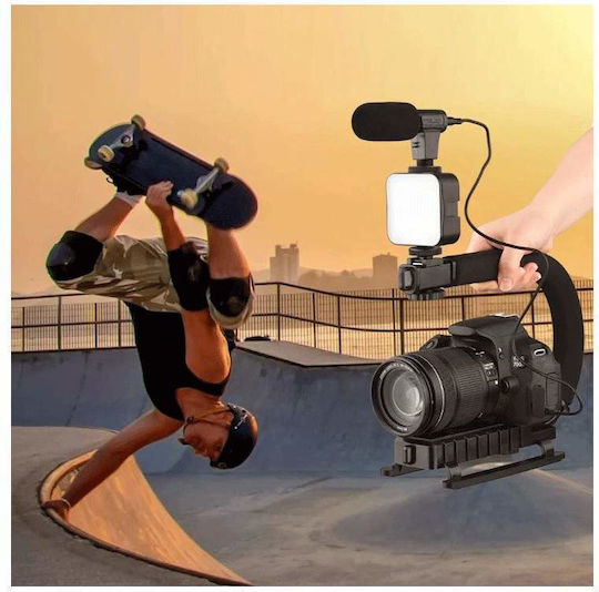 Kit Siks Profesional Vlogging Podcast Youtube Trepied cu Telecomandă Lumină LED Microfon Compatibil Cameră Telefon Negru