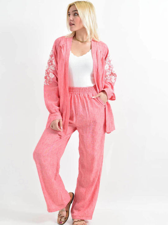 Women's Red Set with Pants with Elastic in Straight Line