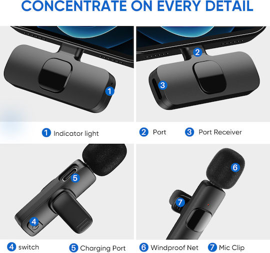 Apexel APL-MIC004 Ασύρματο Μικρόφωνο Πέτου, Clip On Δημοσιογραφικό