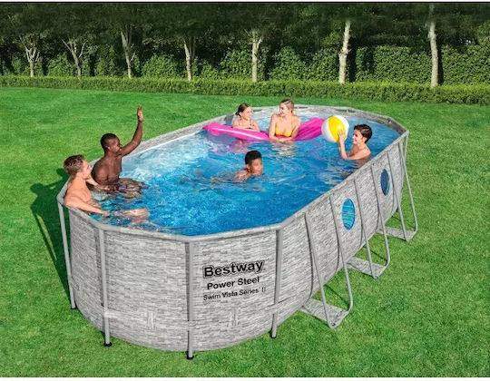 Bestway Овален Басейн PVC 5.678л с Метална Рамка 549x274x122см Сив