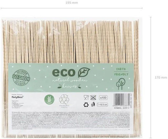 PartyDeco Cuțit de unică folosință Lemn 100buc