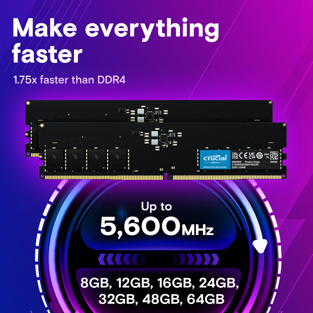 Crucial 128GB DDR5 RAM cu 2 module (2x64GB) și Viteză 5600 pentru
