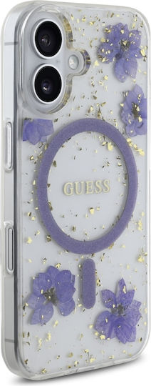 Guess Resin Flowers Umschlag Rückseite Kunststoff Lila (iPhone 16)