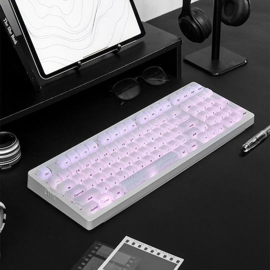 Zornher ZH980 Drahtlos Gaming Mechanische Tastatur 96% mit Meteor Schaltern und RGB-Beleuchtung (Englisch US) White Topographic