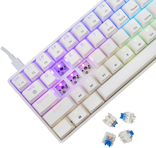 White Shark Shinobi 2 Gaming Μηχανικό Πληκτρολόγιο 40% με Custom Blue διακόπτες και RGB φωτισμό (Αγγλικό US) Λευκό