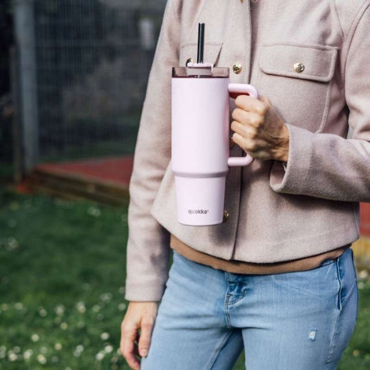 Quokka Handled Tumbler Θερμός Ανοξείδωτο BPA Free 950ml Light Pink με Καλαμάκι και Λαβή