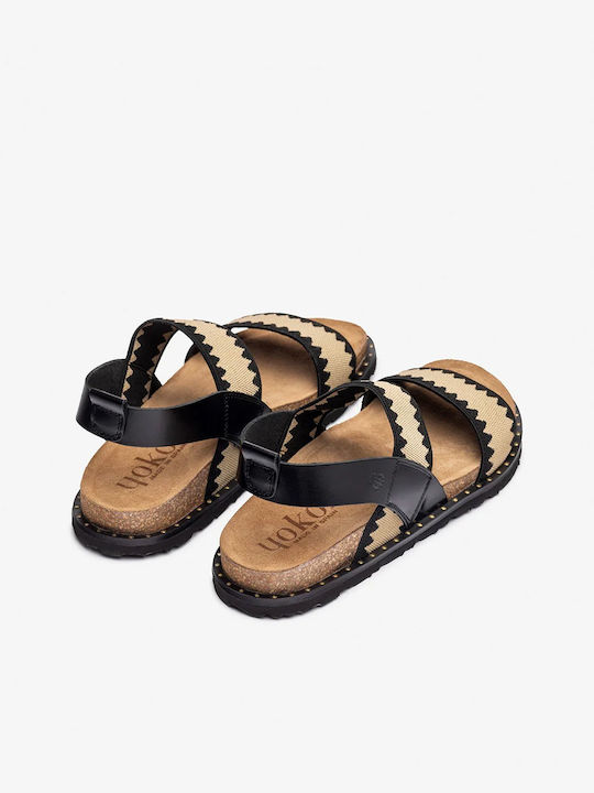 Leder Flache Damen Anatomisch Sandalen Schwarz