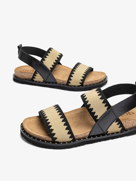 Leder Flache Damen Anatomisch Sandalen Schwarz
