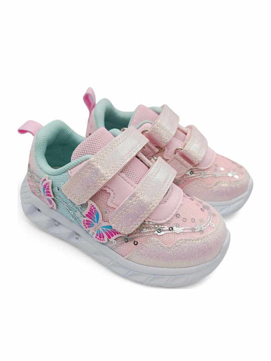 Παιδικά Sneakers με Σκρατς & Φωτάκια Ροζ