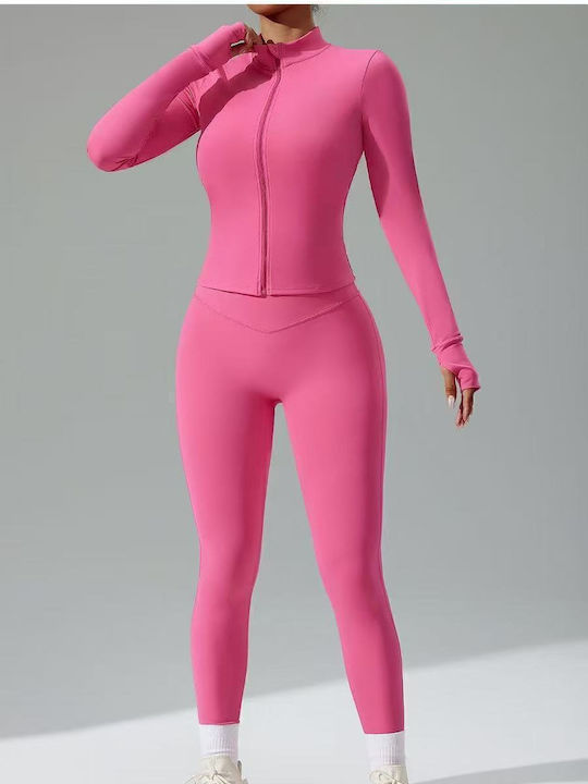 Lungă Jachetă de damă cu Fermoar Pink