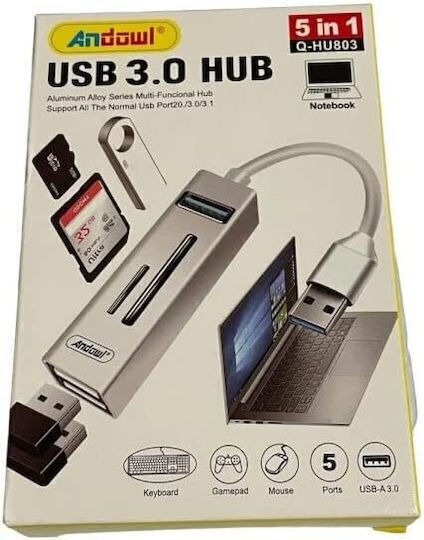 Andowl Q-hu803 3-Port USB 3.0 Hub with USB-A Connection Silver