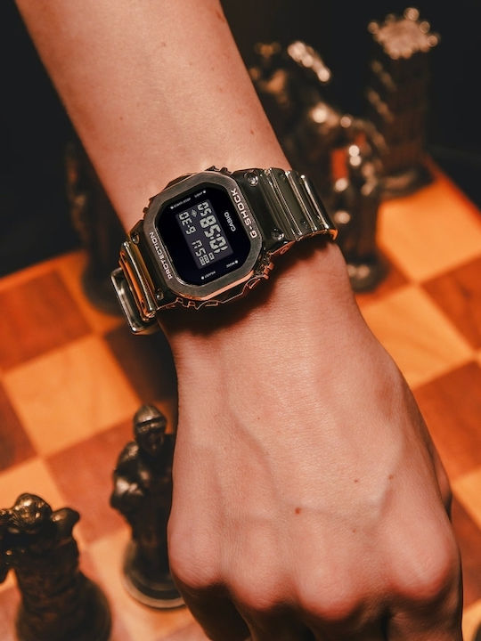 G-shock Дигитален Мъжки Часовник 43мм На Батерия с Сребърно Каучуково Каишка