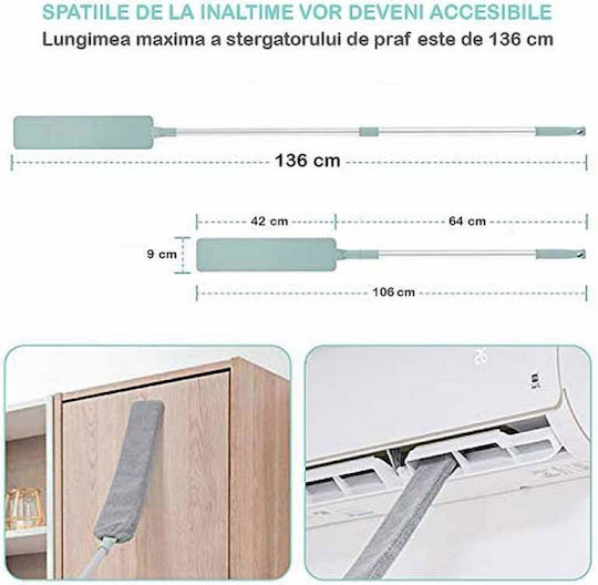 Flexible Dust Wiper Set Siks Microfiber Cloth Extendable Handle Flat Base 136 Cm