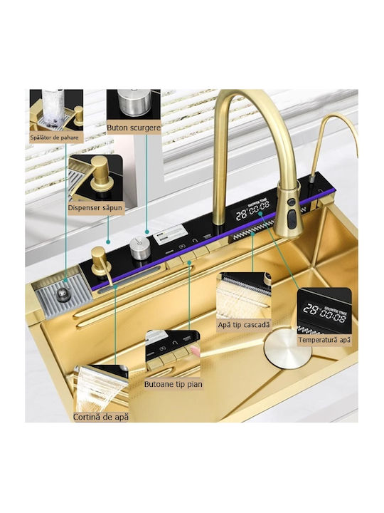 Drop-In Sink Inox with Faucet W75xD46cm Gold