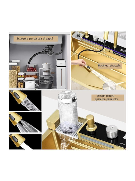 Drop-In Sink Inox with Faucet W75xD46cm Gold