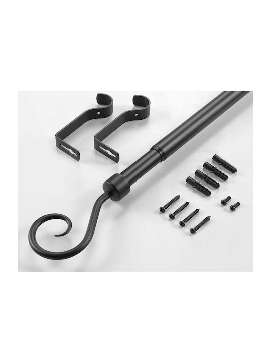 Douceur d'Intérieur Extendable Metallic Curtain Pole Arabesque Single Φ19mm 210-120cm Black