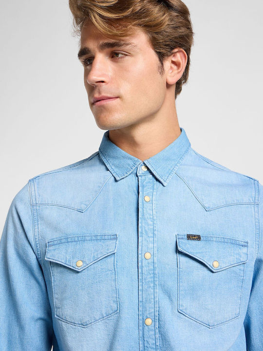 Western Long Sleeve Denim Overshirt in Regular Fit Starlight Wash